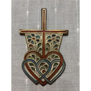 Vintage Terra Sancta Brass Wall Plaque 1968 Marriage Cross Beautiful Condition